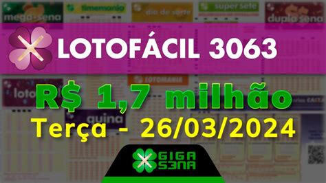 Resultado Lotofácil 3063 de terça .